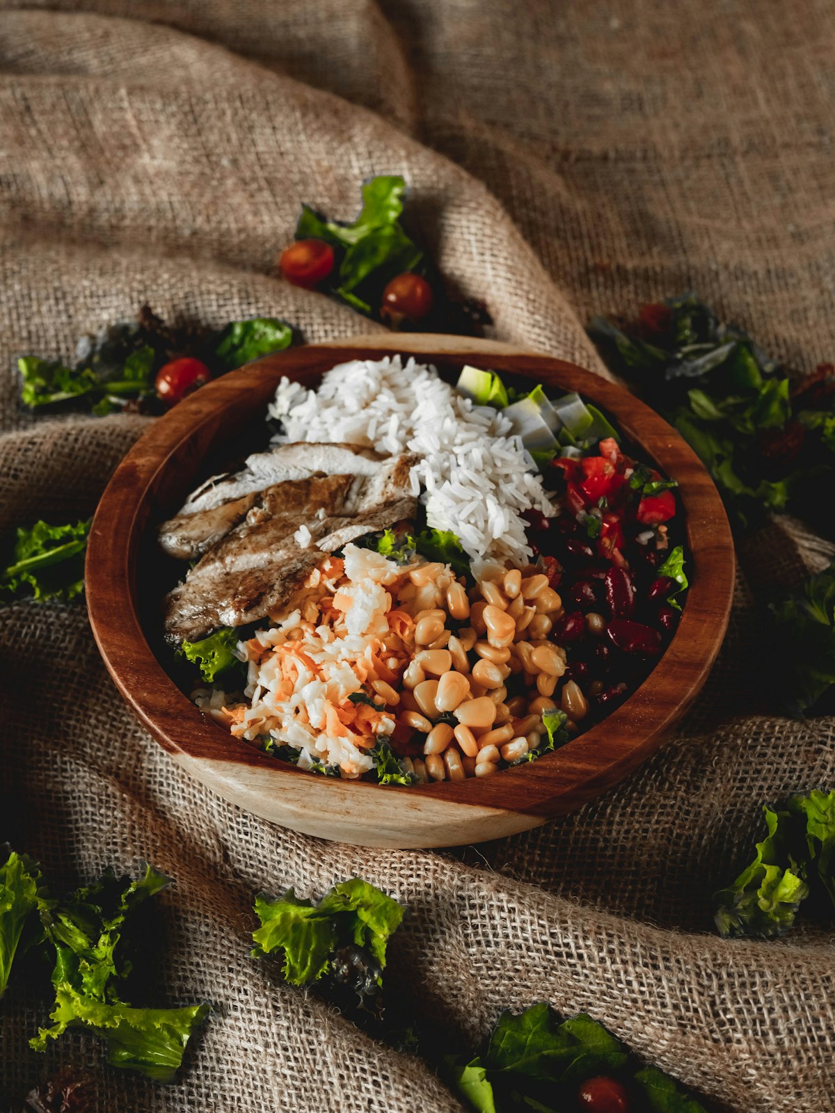 Chicken, rice and salad bowl